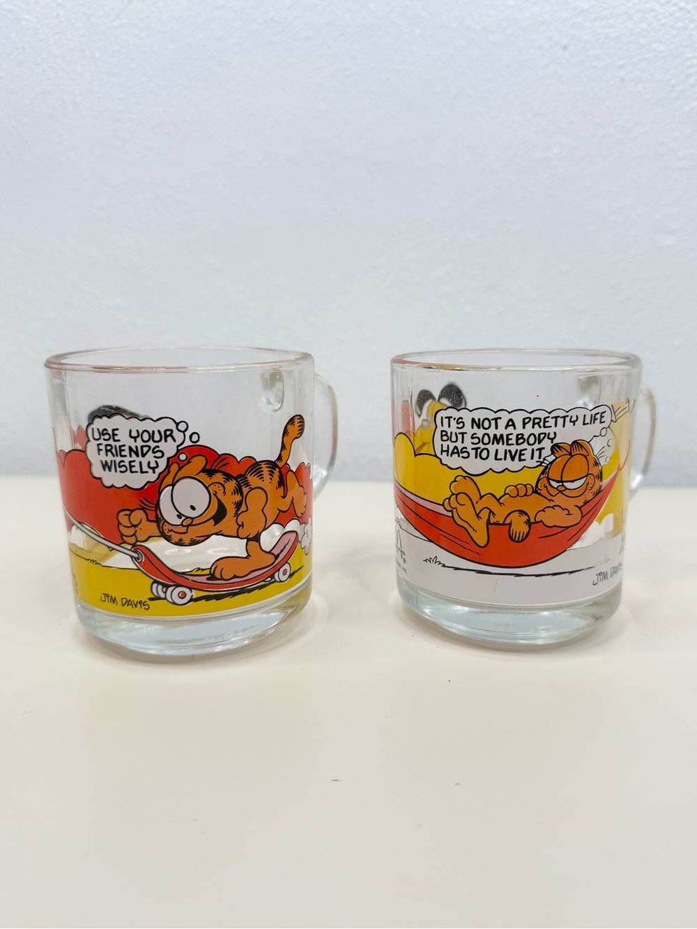 Vintage McDonald's Garfield & Odie Clear Glass Mug Set of 2 1978
